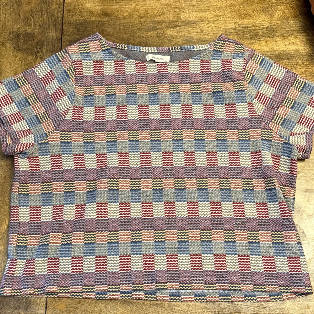 Madewell Zigzag Knit Top in Red, Blue, and Cream